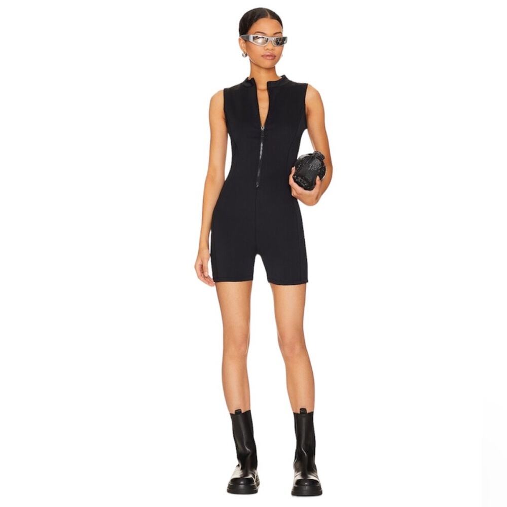 Good American Compression Zip Up Bike Suit Black Onesie Bodysuit Size Small - Picture 1 of 5